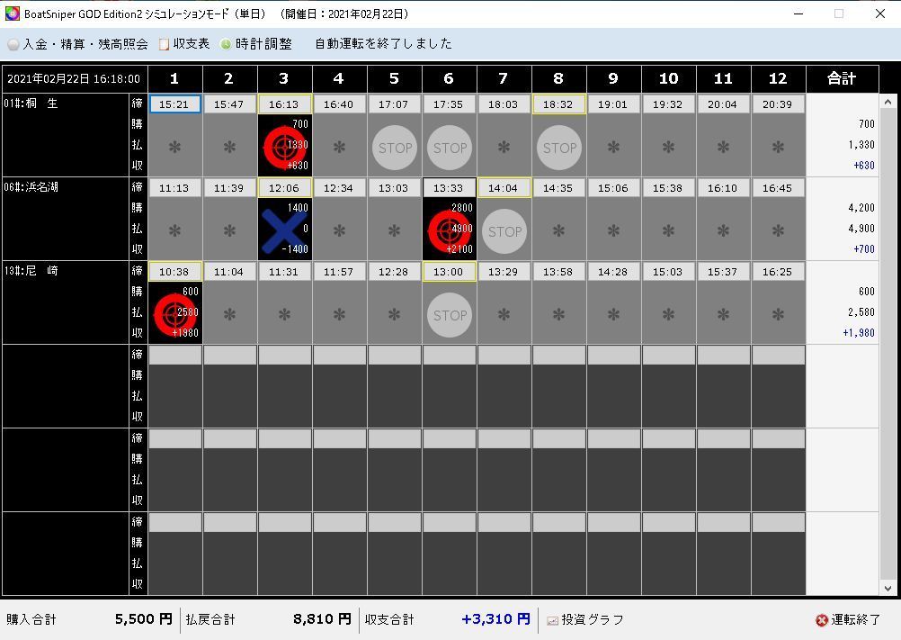 BoatSniper の自動運転画面（シミュレーションモード）